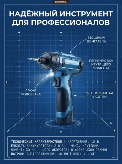 Карточка товара для маркетплейса (WB / Ozon), сгенерированная в GoBanana — пример 16