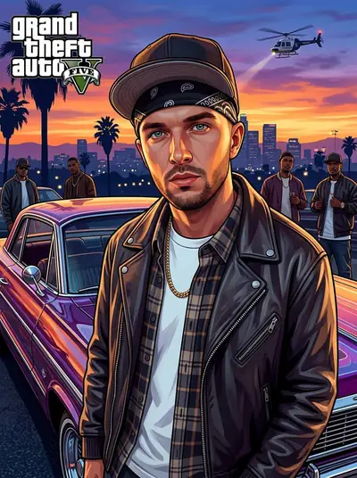 3D-портрет по фото — «GTA-стиль у заката»