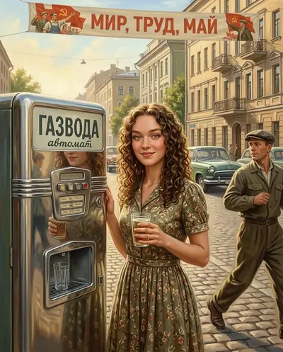 Ретро-фото нейросетью — «У автомата с газировкой»