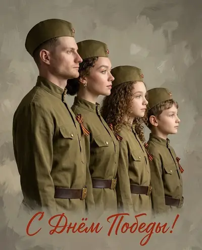 Открытка из фото нейросетью — «Семейная открытка в профиль»