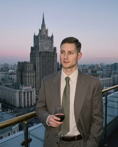Деловое фото нейросетью — «В костюме на фоне Москвы»