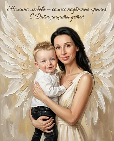 Открытка из фото нейросетью — «Открытка мама с ребенком»