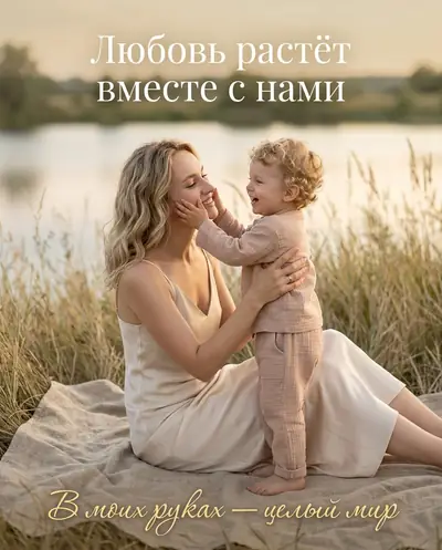 Фото малыша по УЗИ нейросетью — смежный пример «Мама с ребенком на берегу озера»